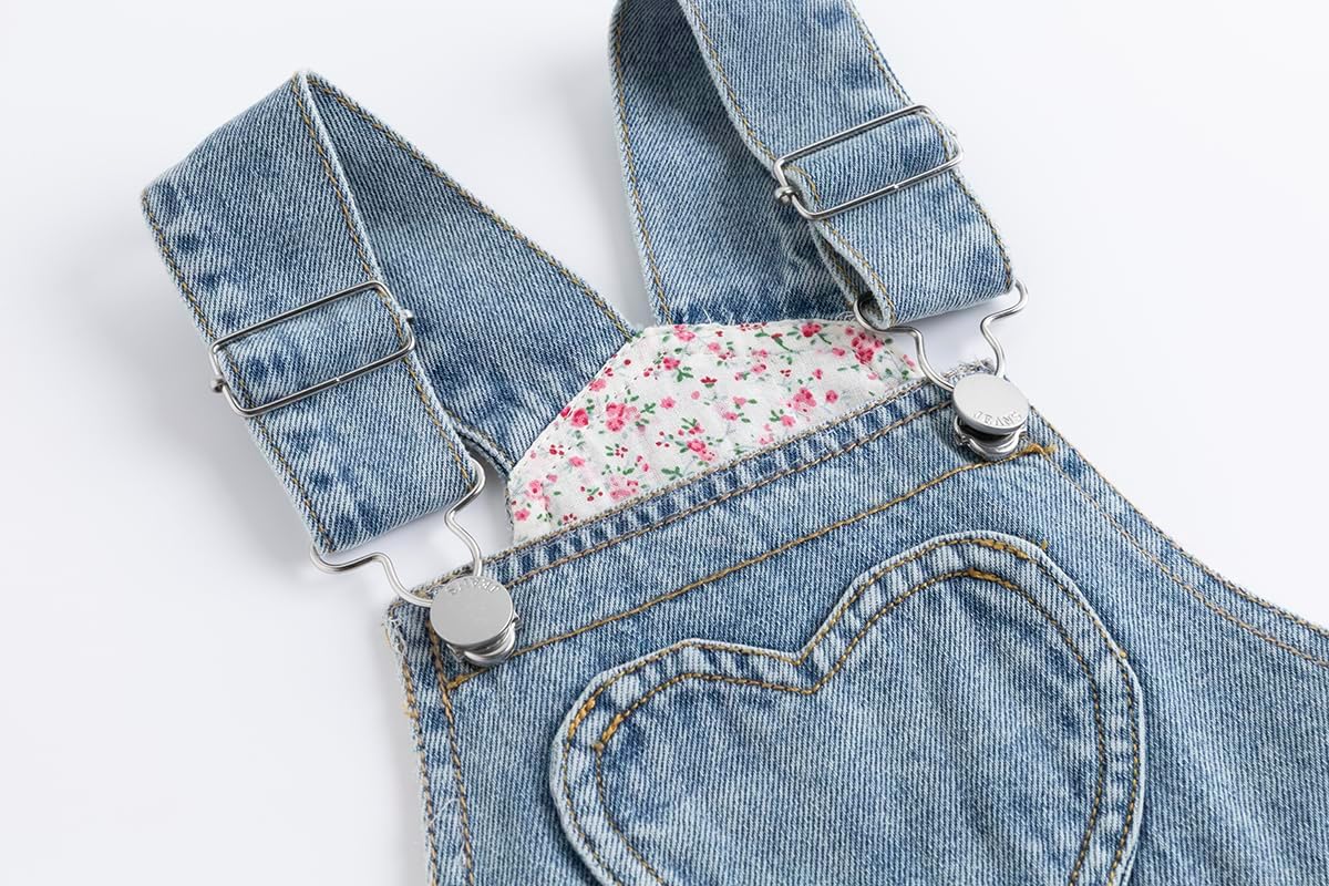 Girls Heart Embroidered Floral Overalls Big2816