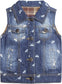 Girls Ripped Lace-Trim Denim Vest