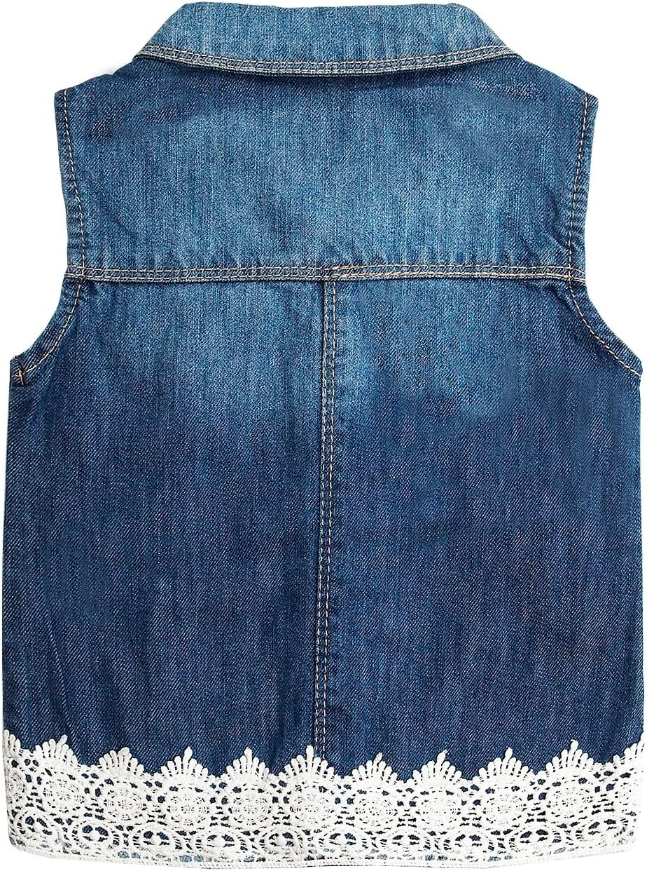 Girls Ripped Lace-Trim Denim Vest