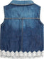 Girls Ripped Lace-Trim Denim Vest