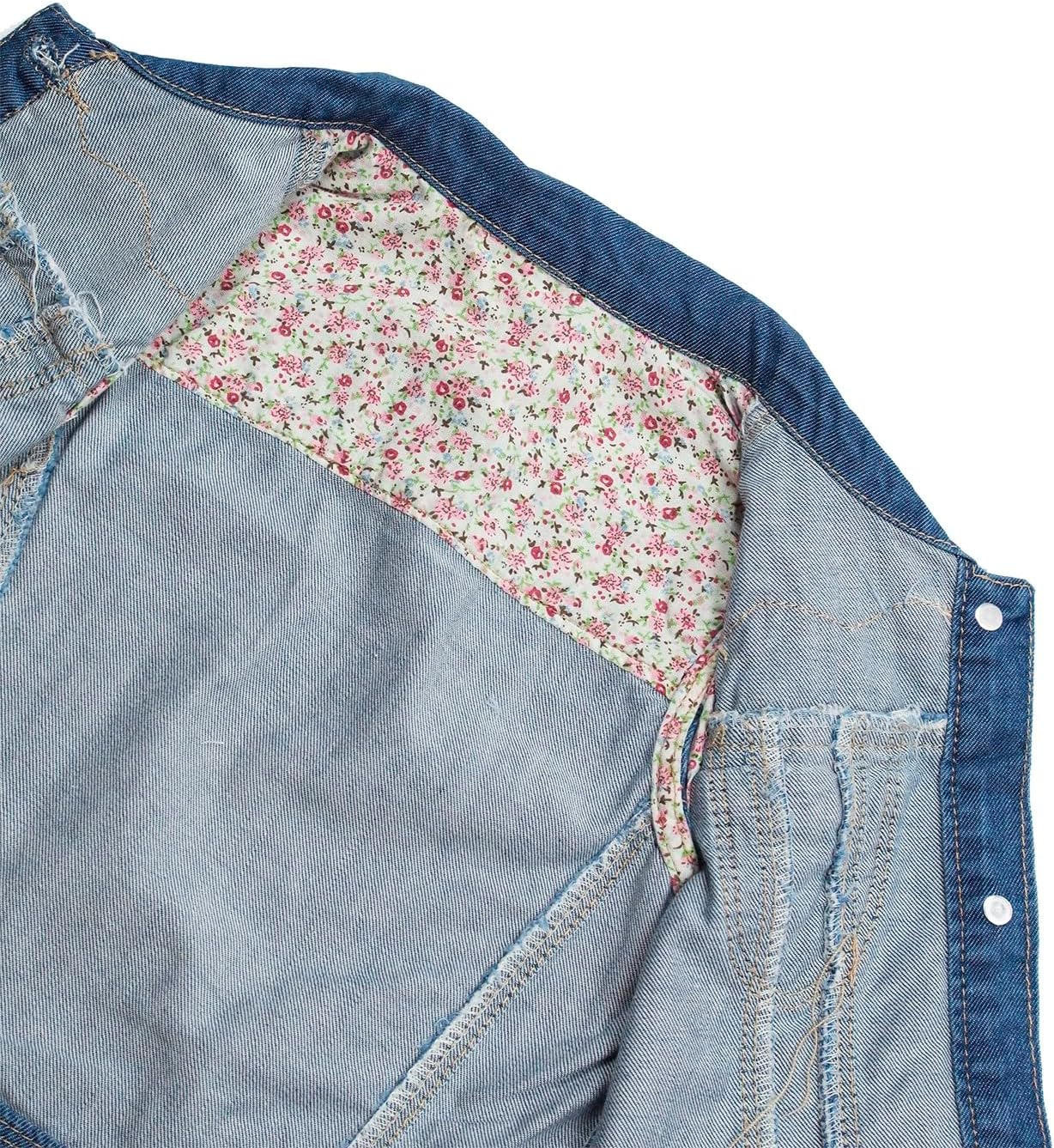 Girls Lace Round-Collar Denim Vest
