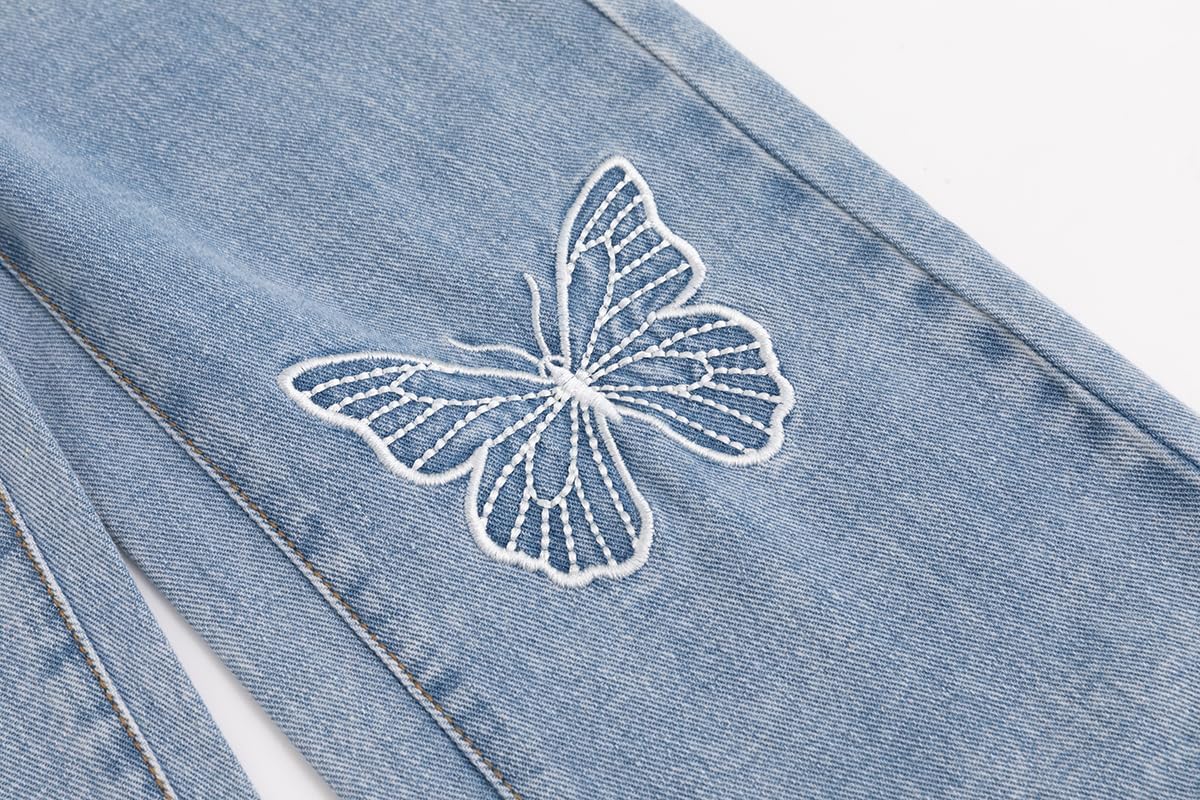 Girls Butterfly Embroidered Denim Overalls Big2825