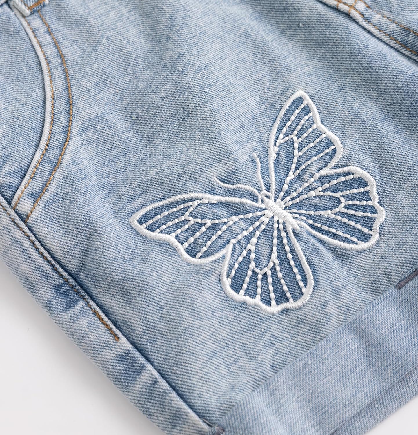Girls Butterfly Embroidered Denim Shortalls Big2820