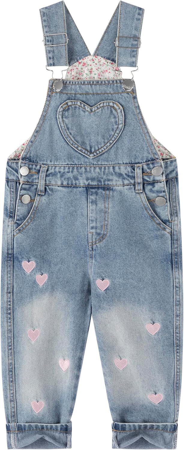 Girls Heart Embroidered Floral Overalls Big2816