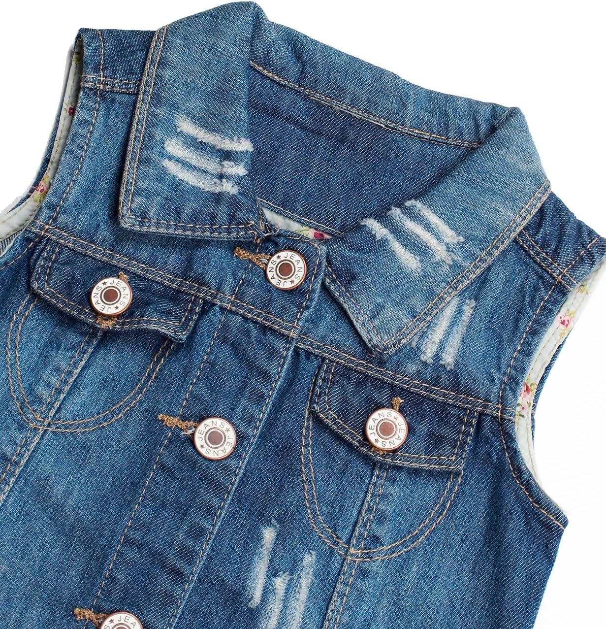 Girls Ripped Lace-Trim Denim Vest