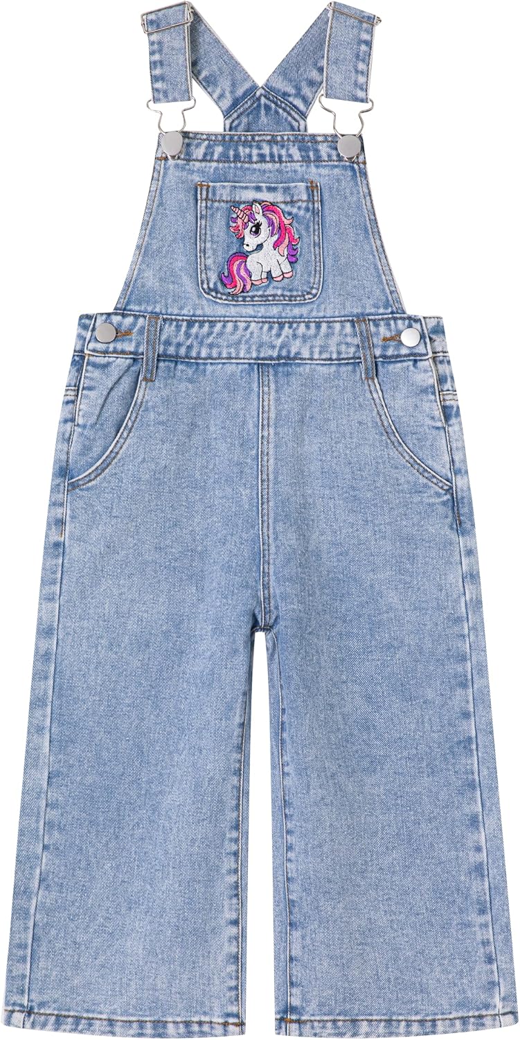 Girls Unicorn Embroidered Wide-Leg Overalls Big2815