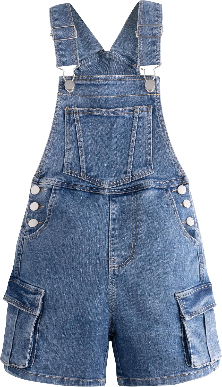 Girls Denim Cargo Overall Shorts Big2809