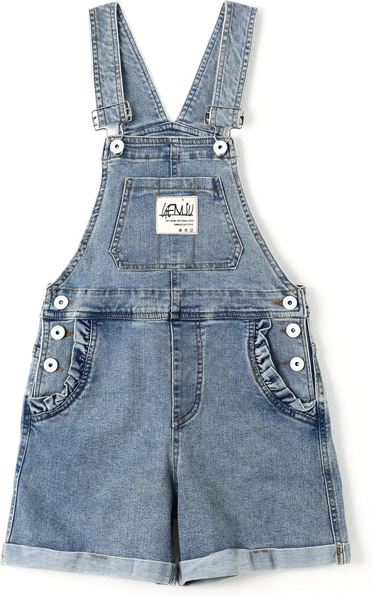 Big2594 Girls Classic Rolled-Hem Denim Shortalls
