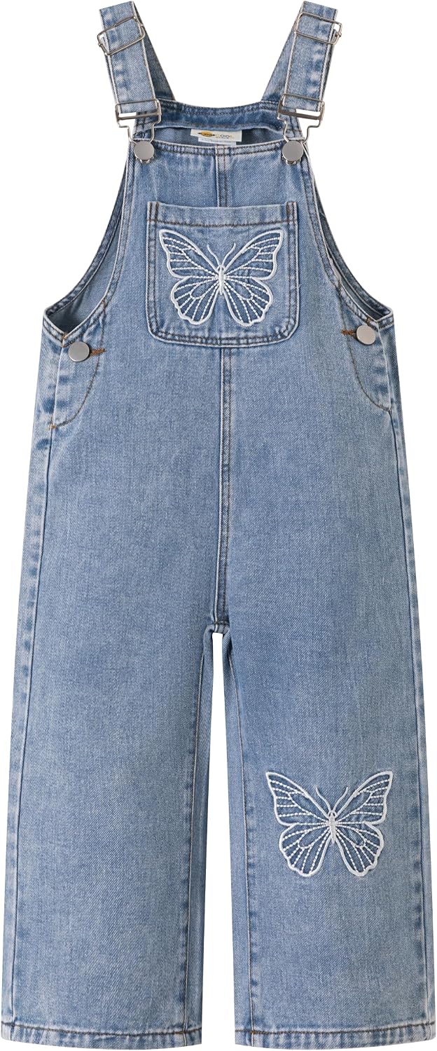 Girls Butterfly Embroidered Denim Overalls Big2825