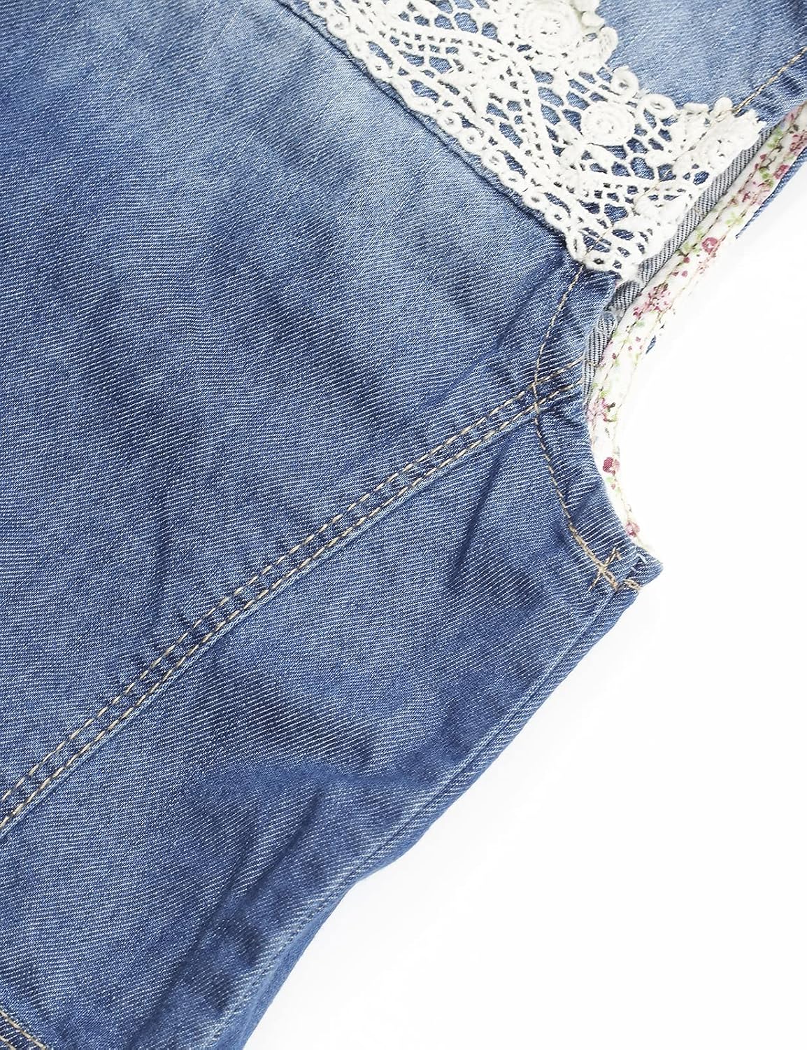 Girls Lace Round-Collar Denim Vest