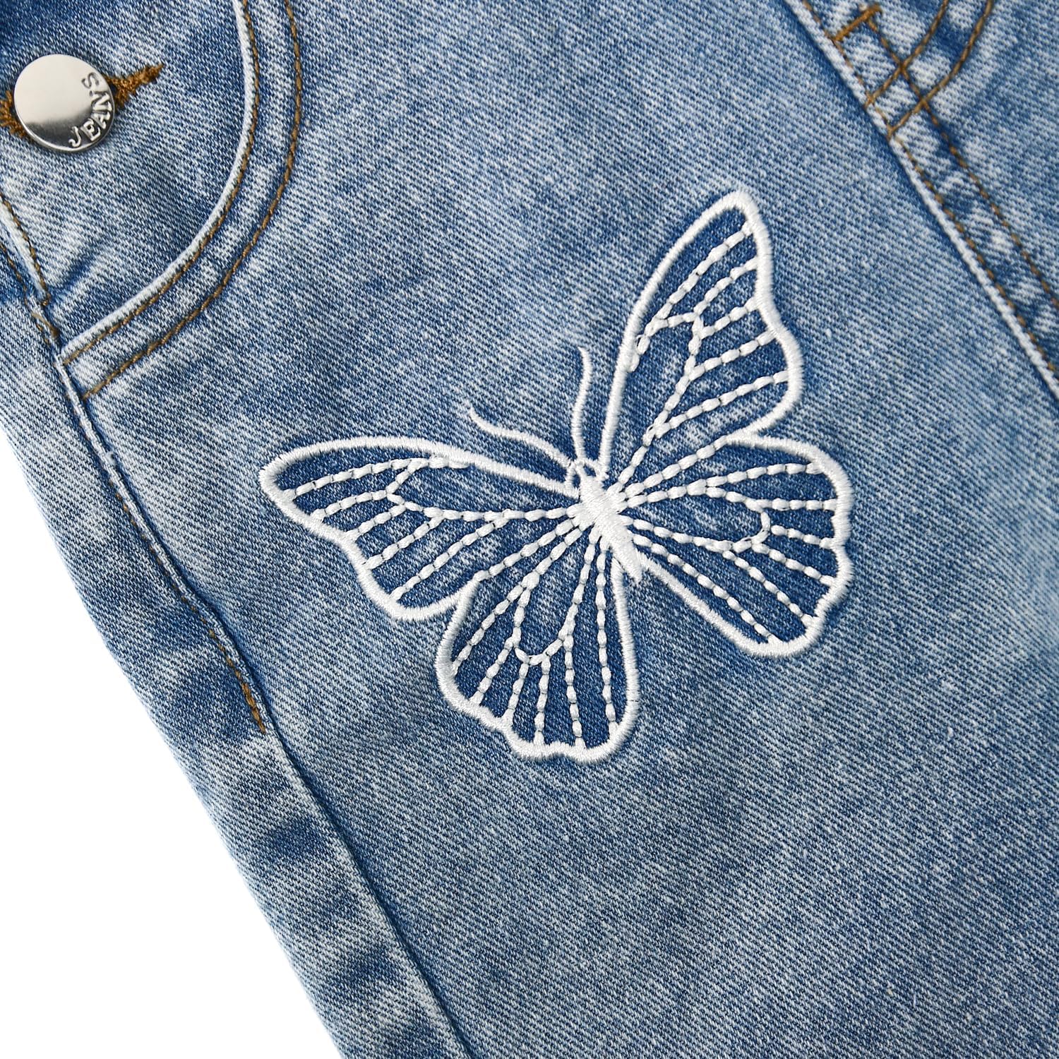 Girls Butterfly Wide-Leg Denim Overalls Big2805