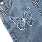 Girls Butterfly Wide-Leg Denim Overalls Big2805