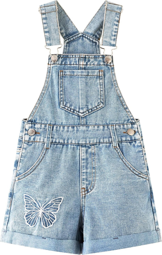 Girls Butterfly Embroidered Denim Shortalls Big2820
