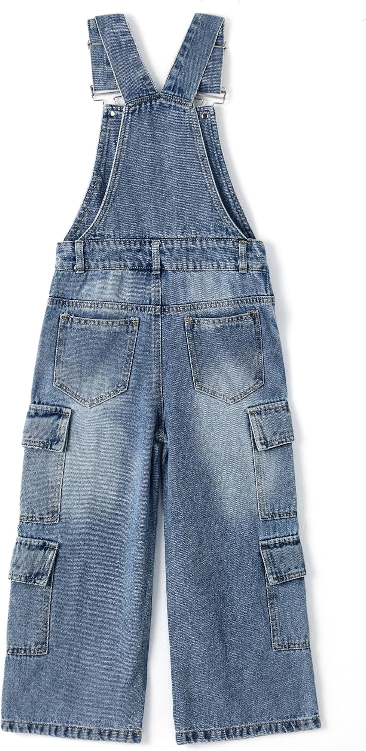 Girls Cargo Wide-Leg Denim Overalls Big2776