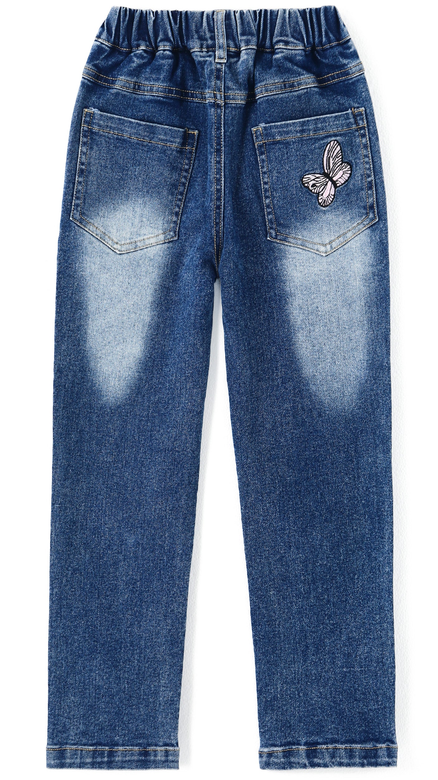 4-15T Girls Jeans, Ribbed Elastic Waist Embroidered Denim Pants