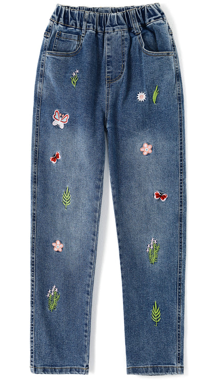 5-15T Little Girls Embroidery Slim Jeans Pants