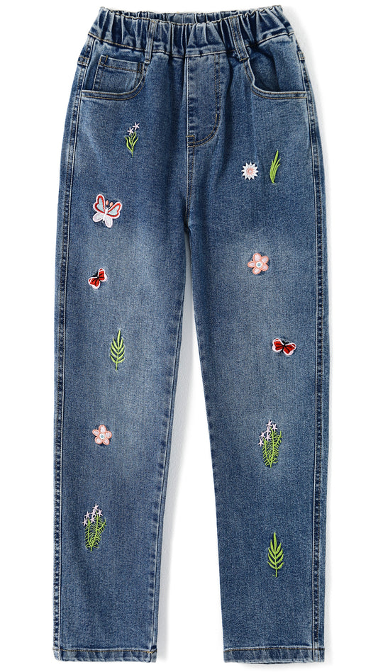5-15T Little Girls Embroidery Slim Jeans Pants