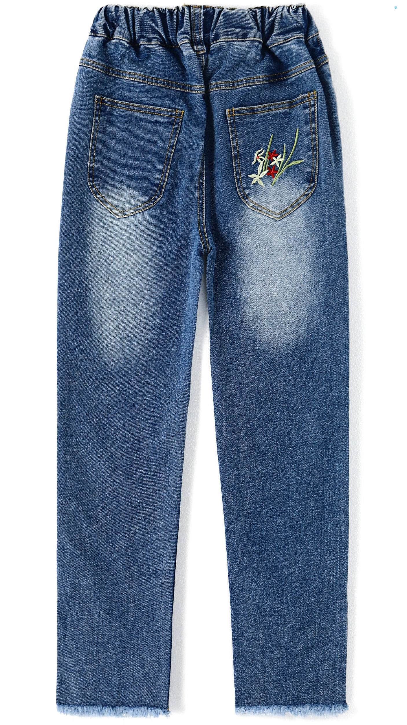 4-12T Girls Jeans, Ribbed Elastic Waist Embroidered Denim Pants