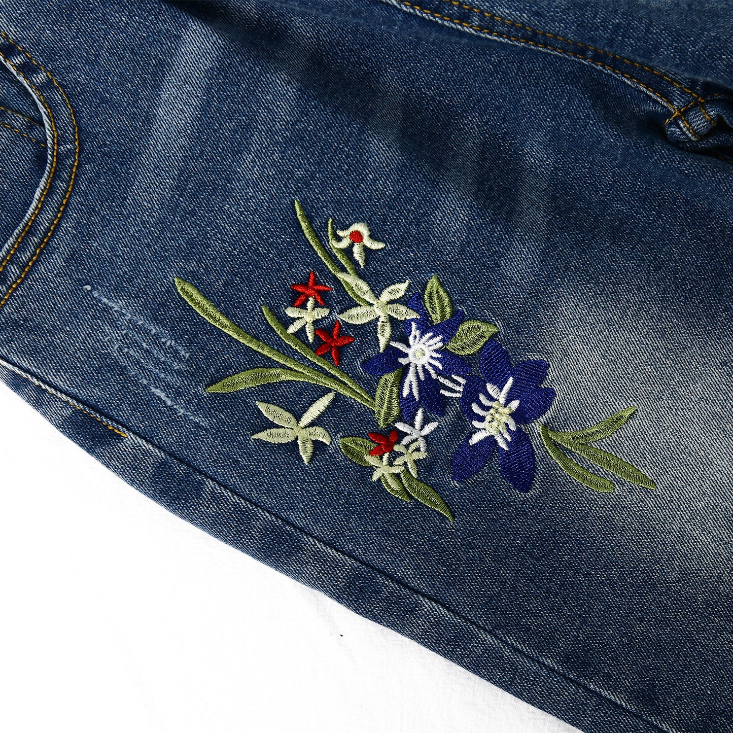 4-12T Girls Jeans, Ribbed Elastic Waist Embroidered Denim Pants