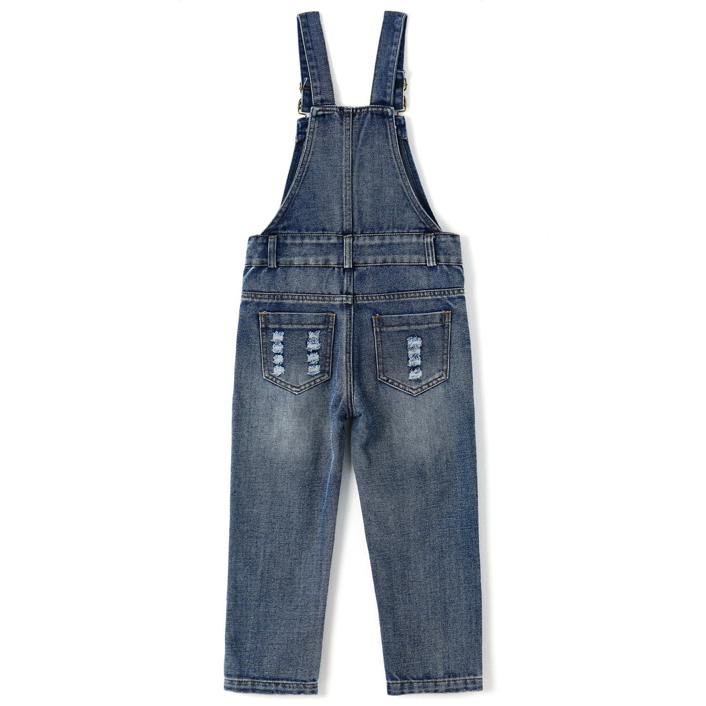 Kids Pocket Stone Washed Ripped Denim Overalls