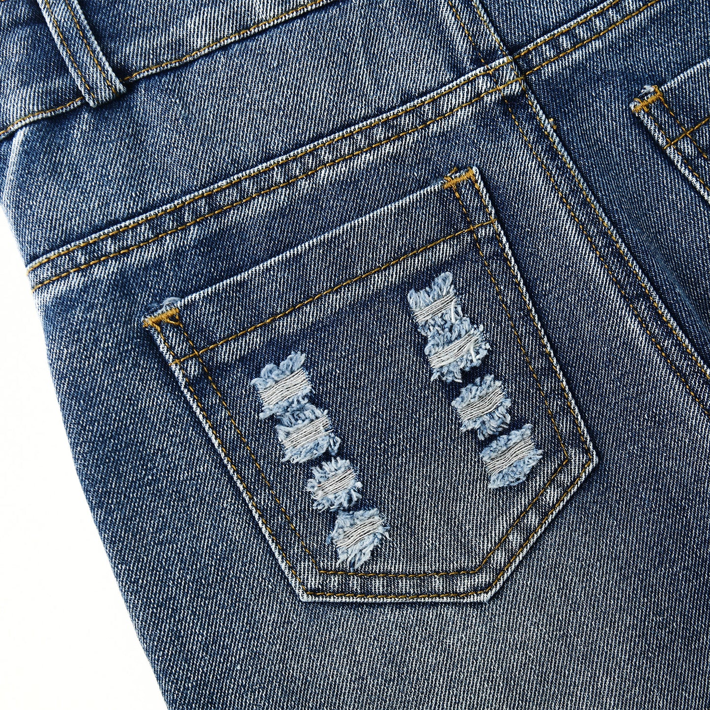 Kids Pocket Stone Washed Ripped Denim Overalls