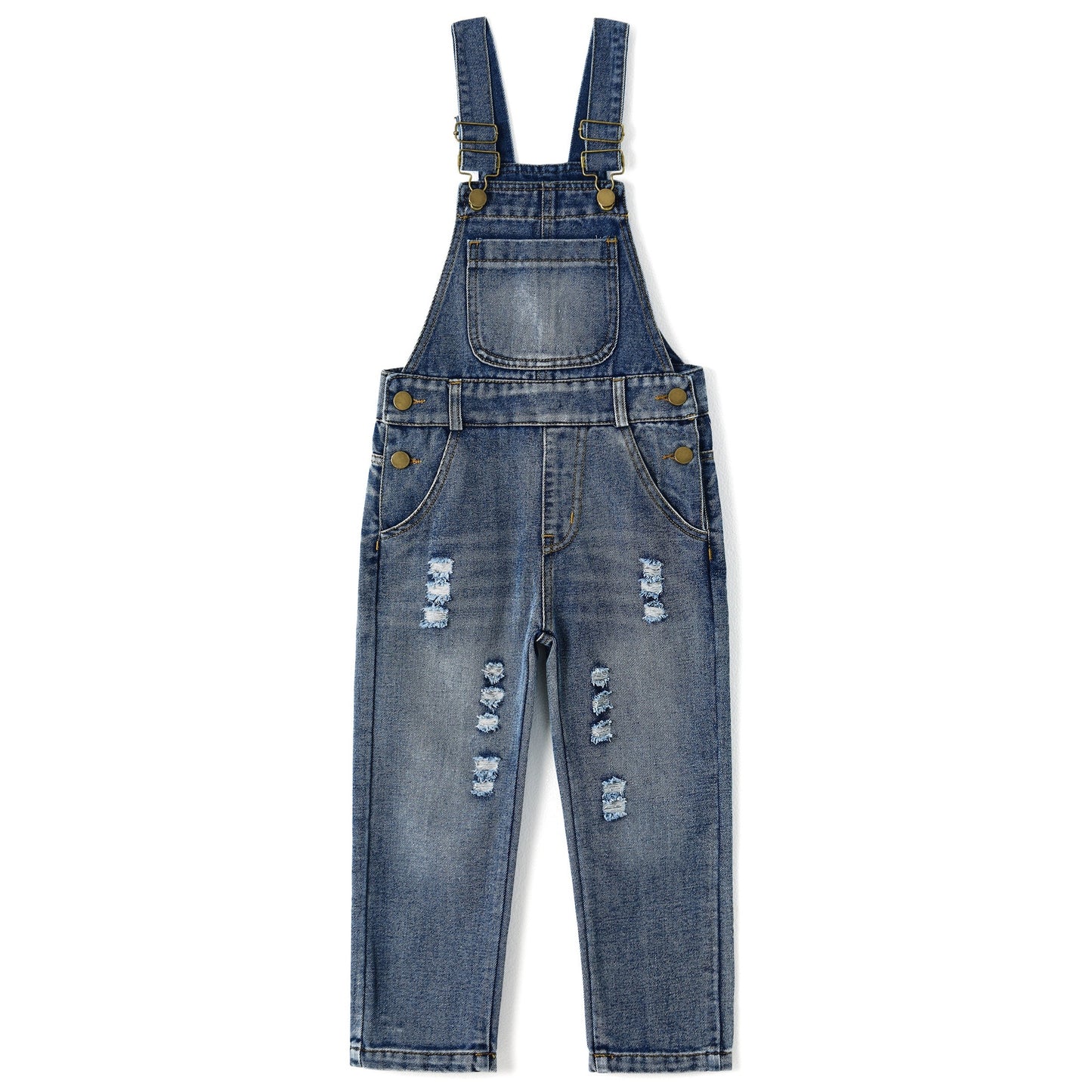 Kids Pocket Stone Washed Ripped Denim Overalls