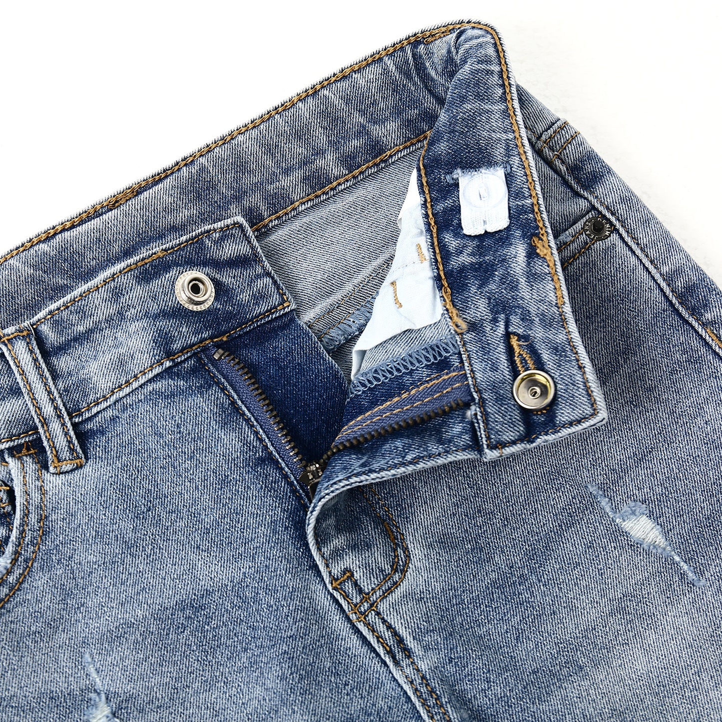 Girls Slim-fit Jeans, Ripped Holes Straight Denim Pants