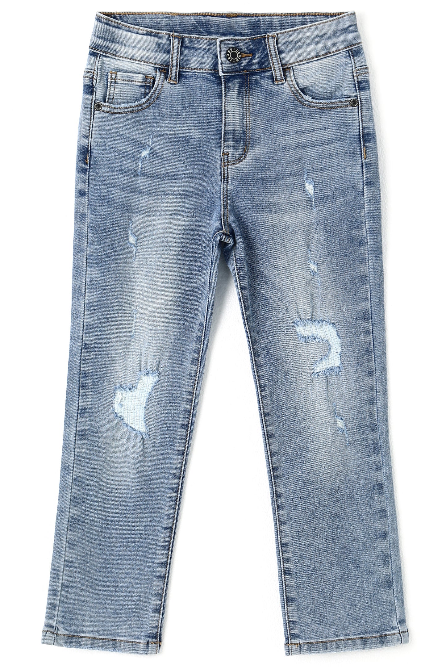 Girls Slim-fit Jeans, Ripped Holes Straight Denim Pants