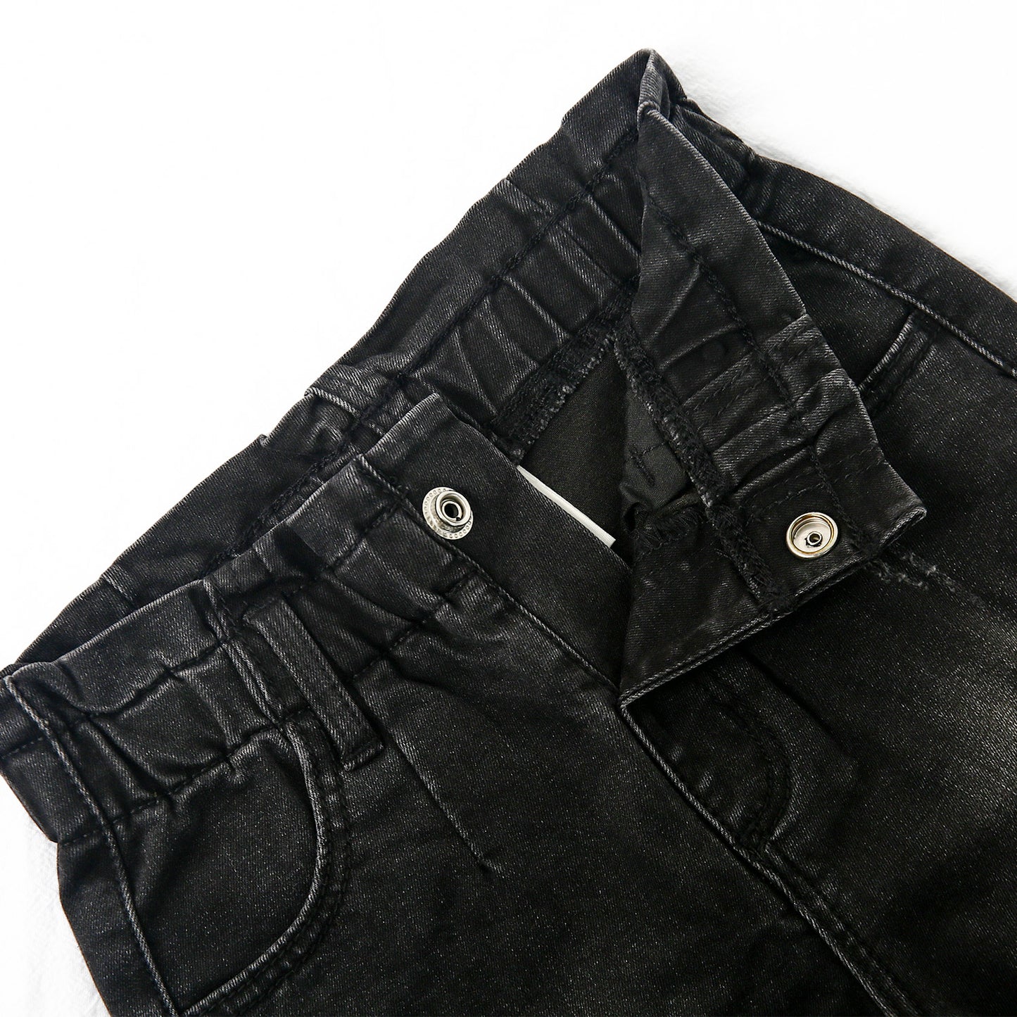 12M-5T Little Girls Ruffled Elastic Waist Diagonal Pocket Denim Pants