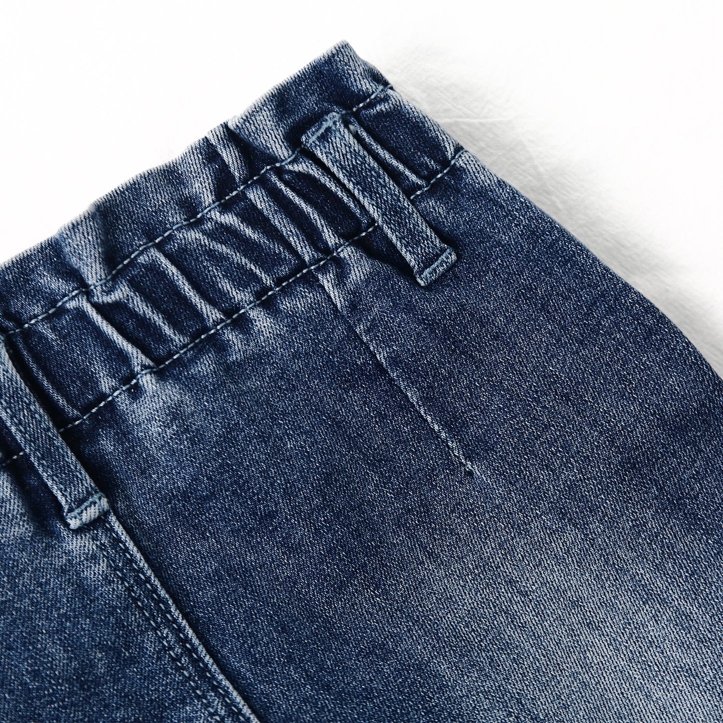 12M-5T Little Girls Ruffled Elastic Waist Diagonal Pocket Denim Pants
