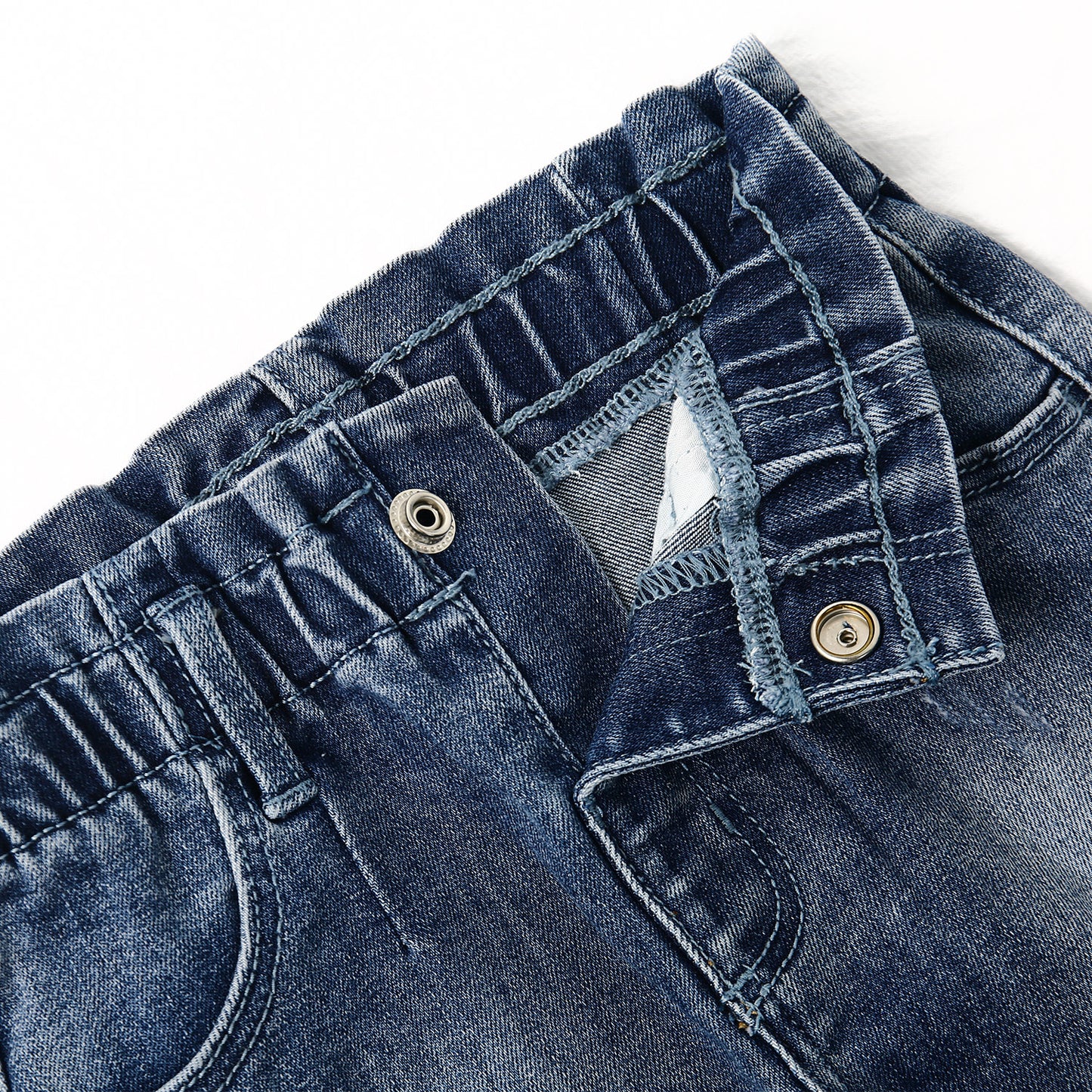 12M-5T Little Girls Ruffled Elastic Waist Diagonal Pocket Denim Pants