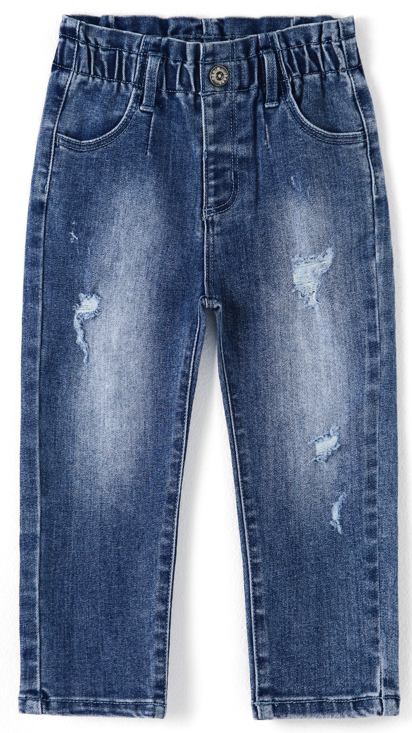 12M-5T Little Girls Ruffled Elastic Waist Diagonal Pocket Denim Pants