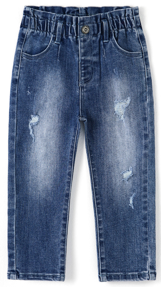 12M-5T Little Girls Ruffled Elastic Waist Diagonal Pocket Denim Pants