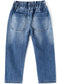 Little Girls Ruffled Elastic Waist Diagonal Pocket Denim Pants