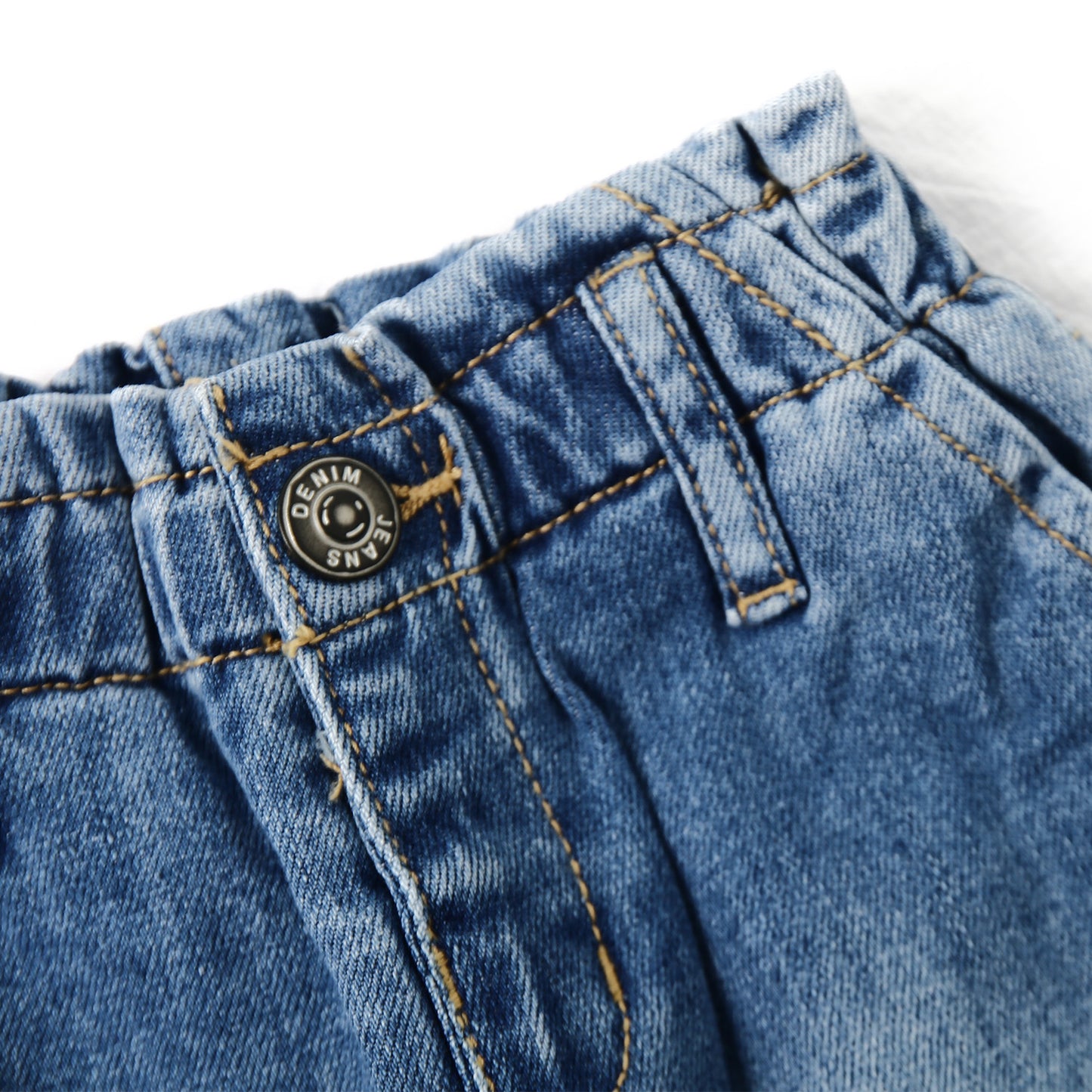 Little Girls Ruffled Elastic Waist Diagonal Pocket Denim Pants