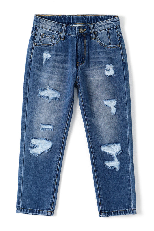 Baby Girl Boy Little Kid Elastic Band Inside Ripped Jeans