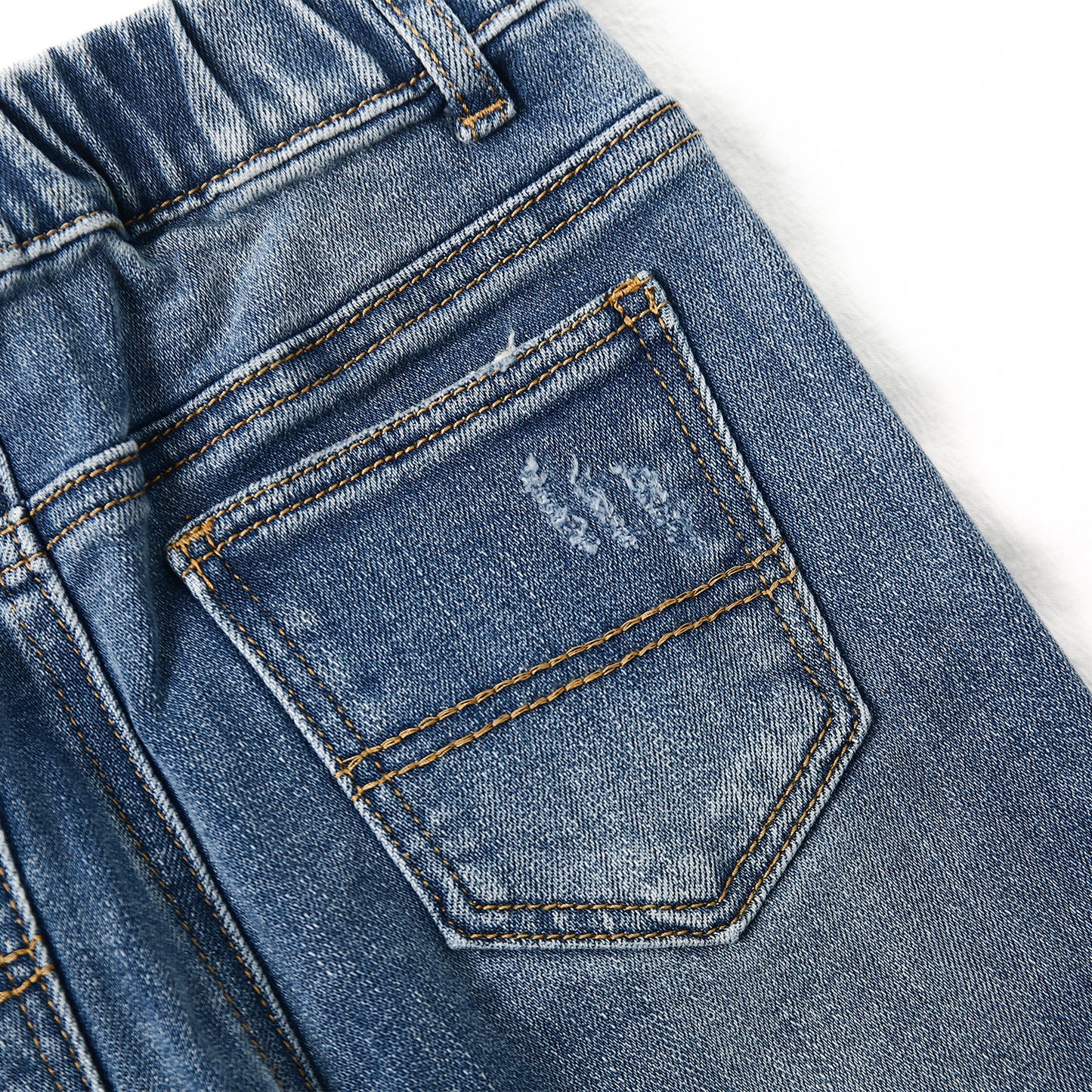 12M-5T Little Girls Ruffled Elastic Waist Diagonal Pocket Denim Jeans