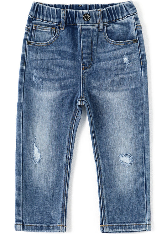 12M-5T Little Girls Ruffled Elastic Waist Diagonal Pocket Denim Jeans