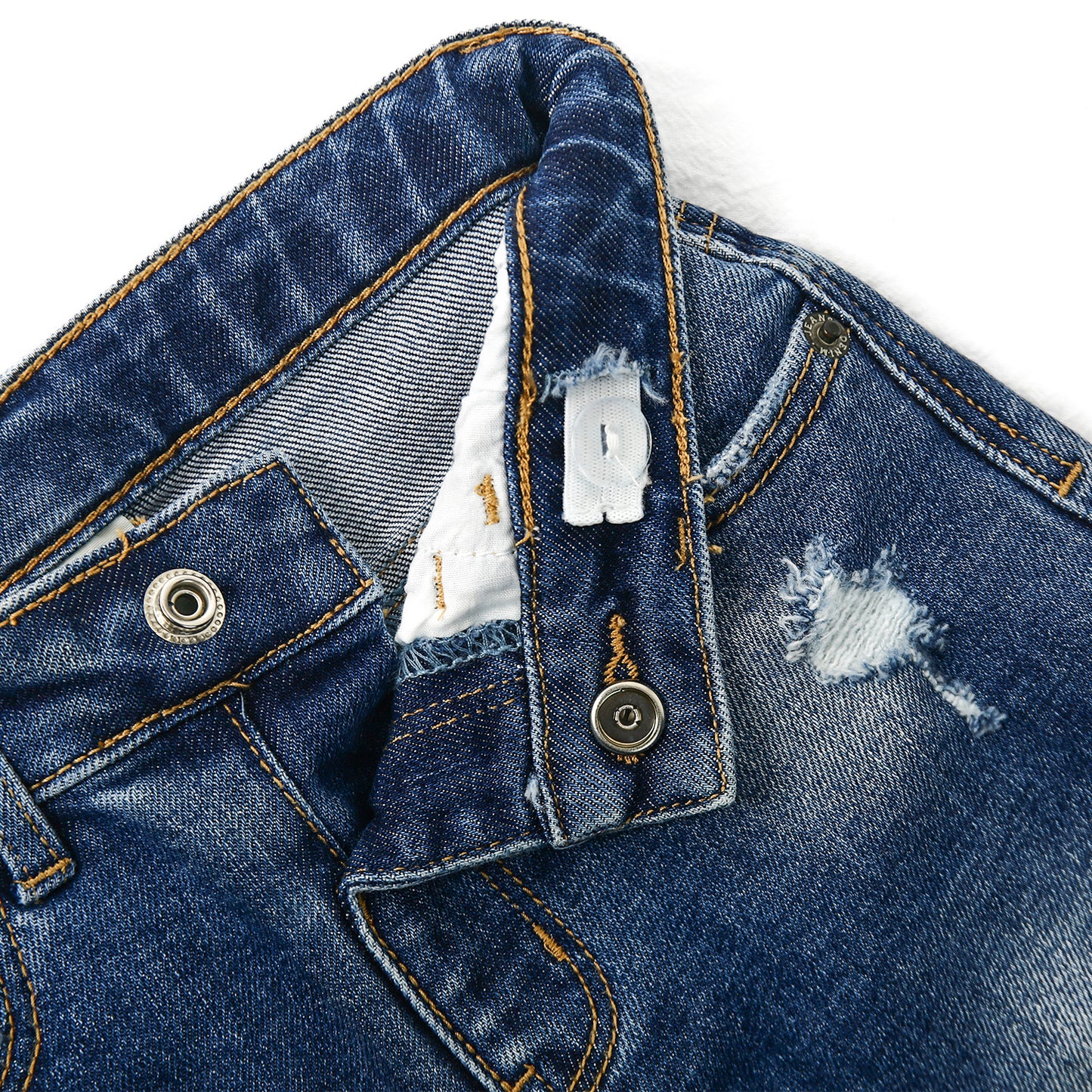 High Quality Girl Boy Little Kid Elastic Band Ripped Denim Jeans