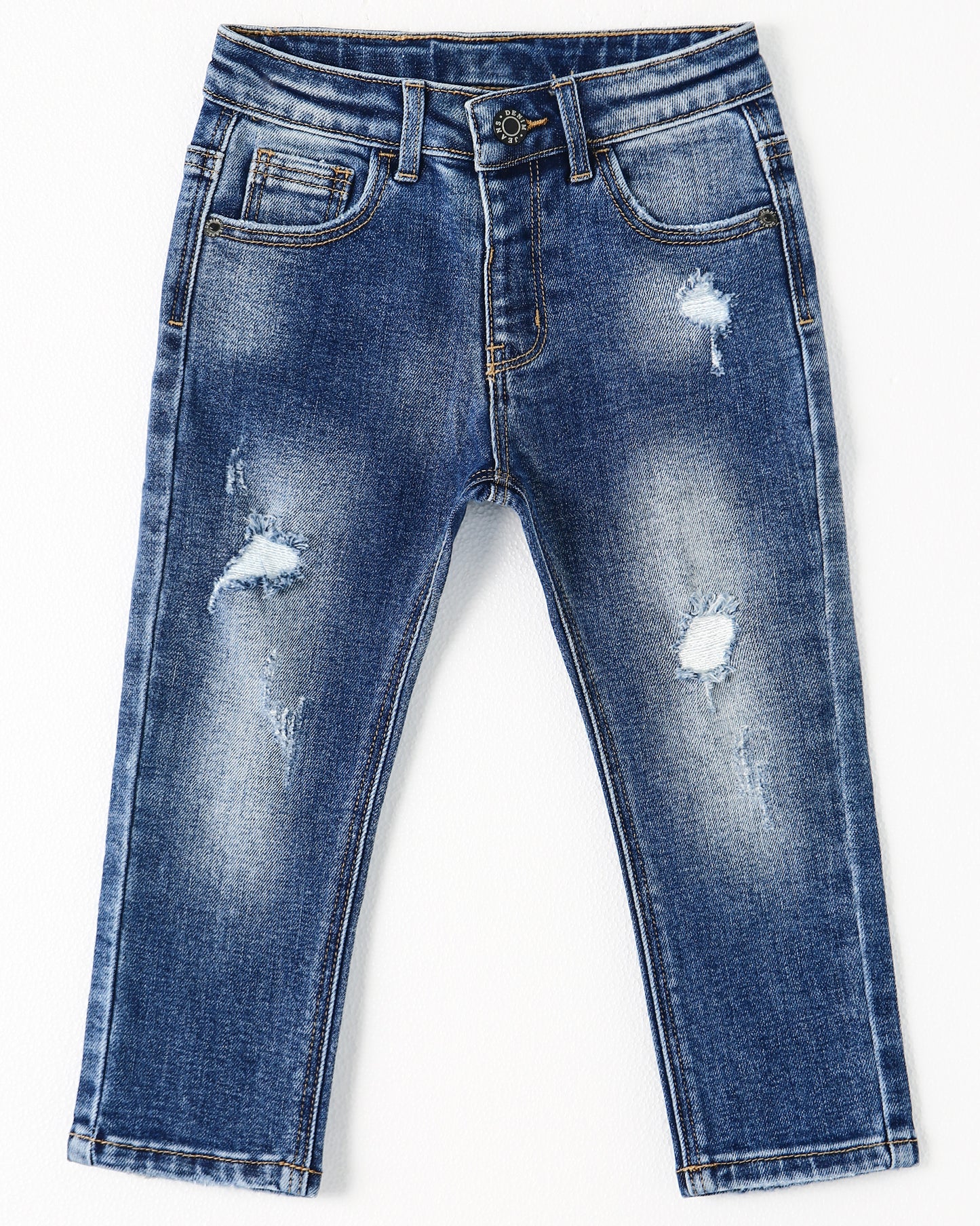 High Quality Girl Boy Little Kid Elastic Band Ripped Denim Jeans