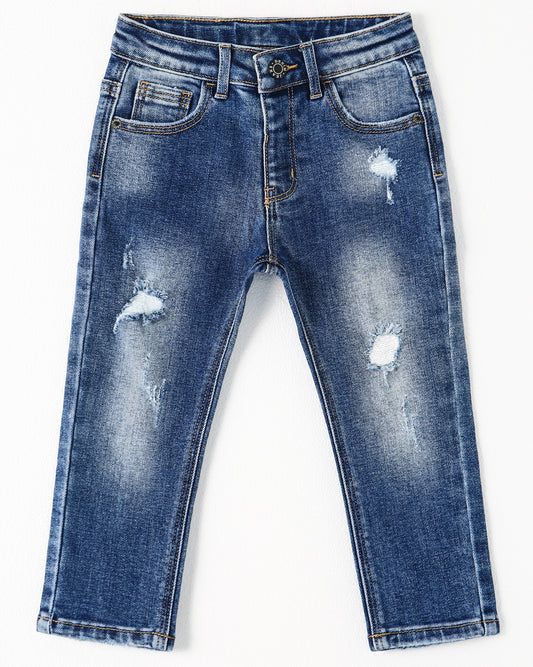 High Quality Girl Boy Little Kid Elastic Band Ripped Denim Jeans