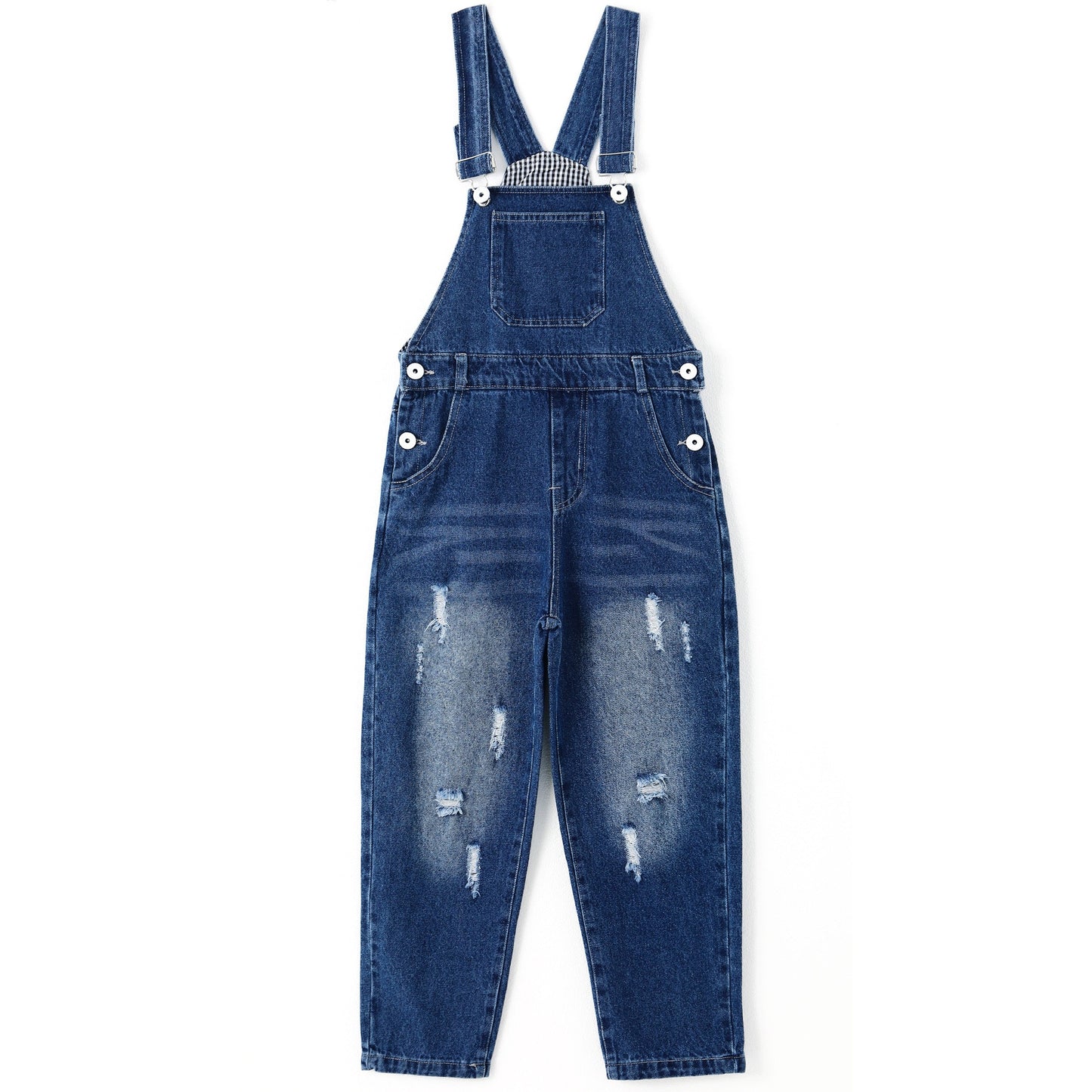 Kid Boy Girl Small Bib Pocket Adjustable Straps Ripped Jean Novel Overalls