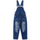 Kid Boy Girl Small Bib Pocket Adjustable Straps Ripped Jean Novel Overalls