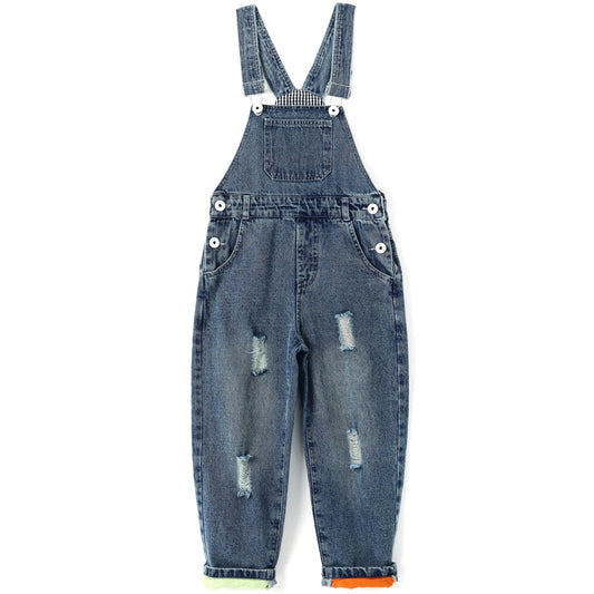 Kids Denim Overalls Colored Ripped Rompers