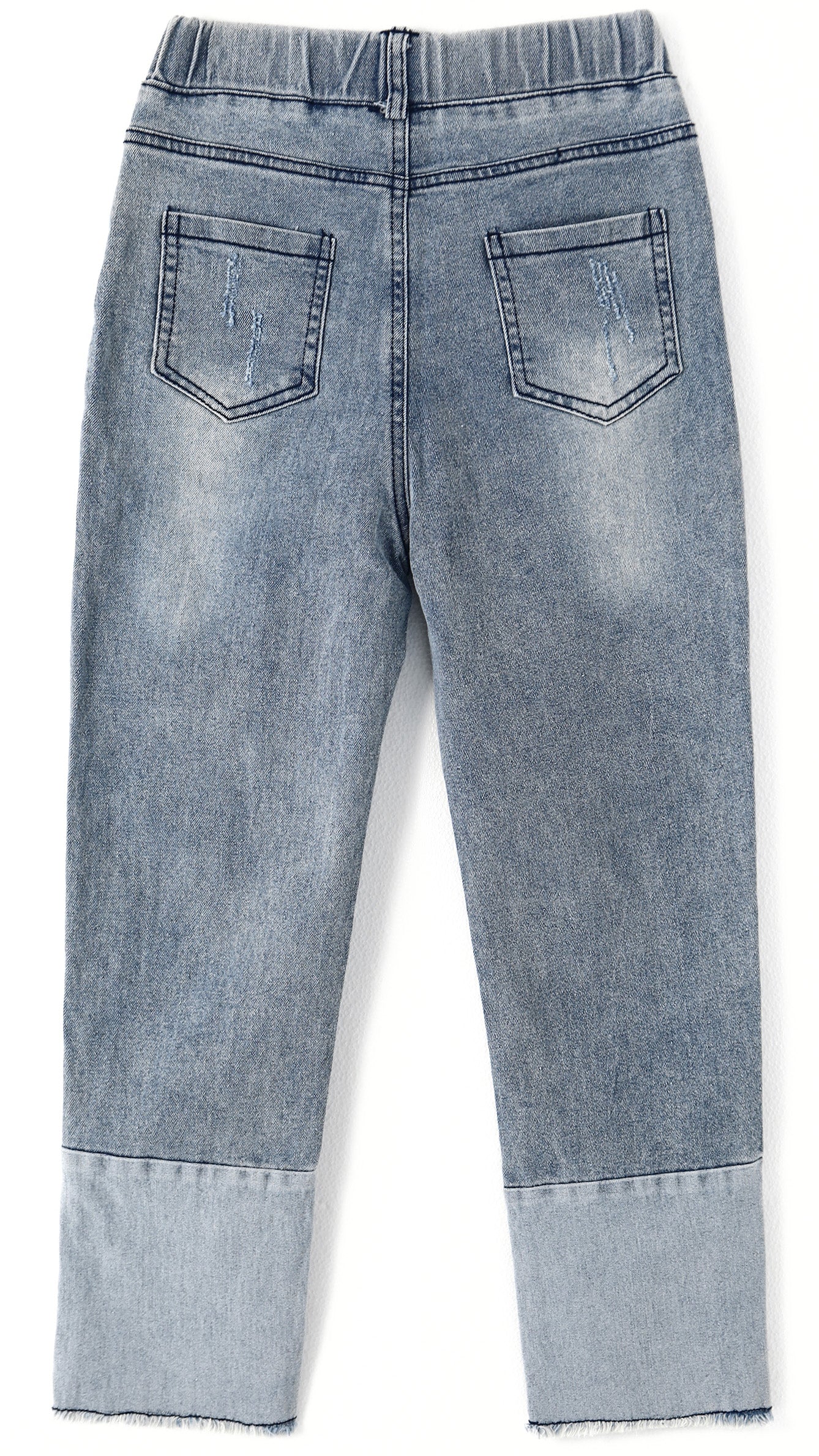 Girl Jeans,Elastic Elastic Waist Patchwok Raw Edge Denim Pants