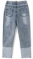 Girl Jeans,Elastic Elastic Waist Patchwok Raw Edge Denim Pants