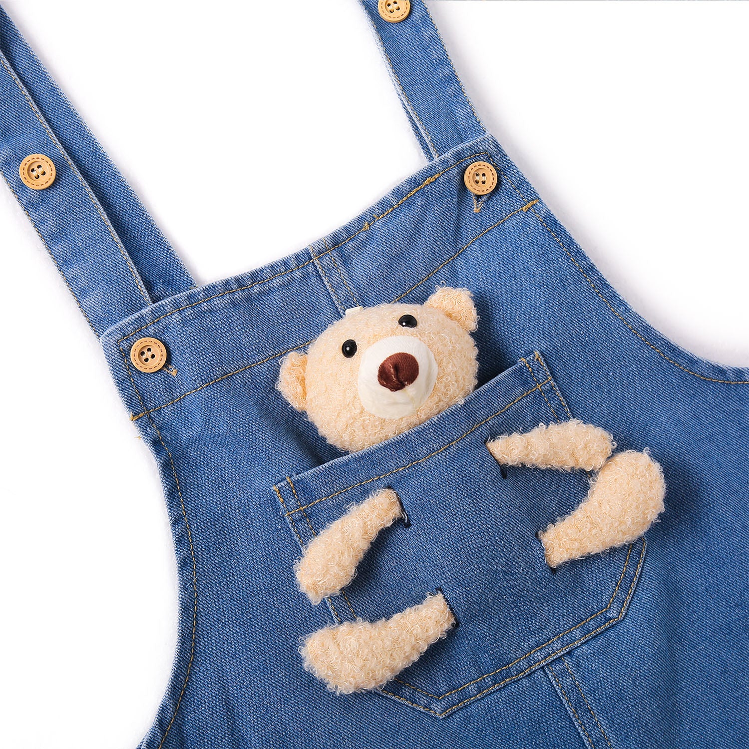 Girls Denim Overalls Dress,Cute Bear Simple Design Summer Colored Jump – Kidscool USA