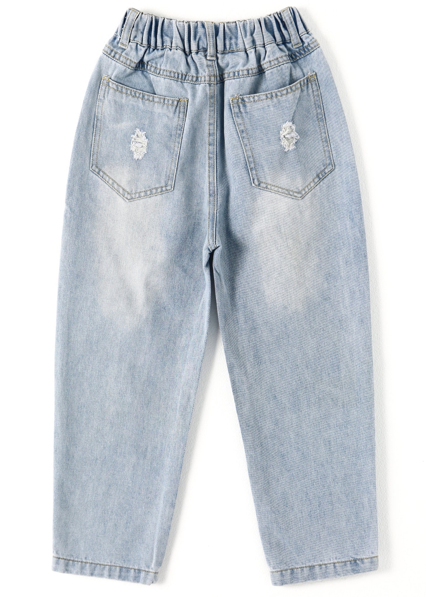 Girl Jeans,Elastic Elastic Waist Patchwok Raw Edge Denim Pants