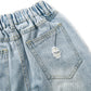 Girl Jeans,Elastic Elastic Waist Patchwok Raw Edge Denim Pants