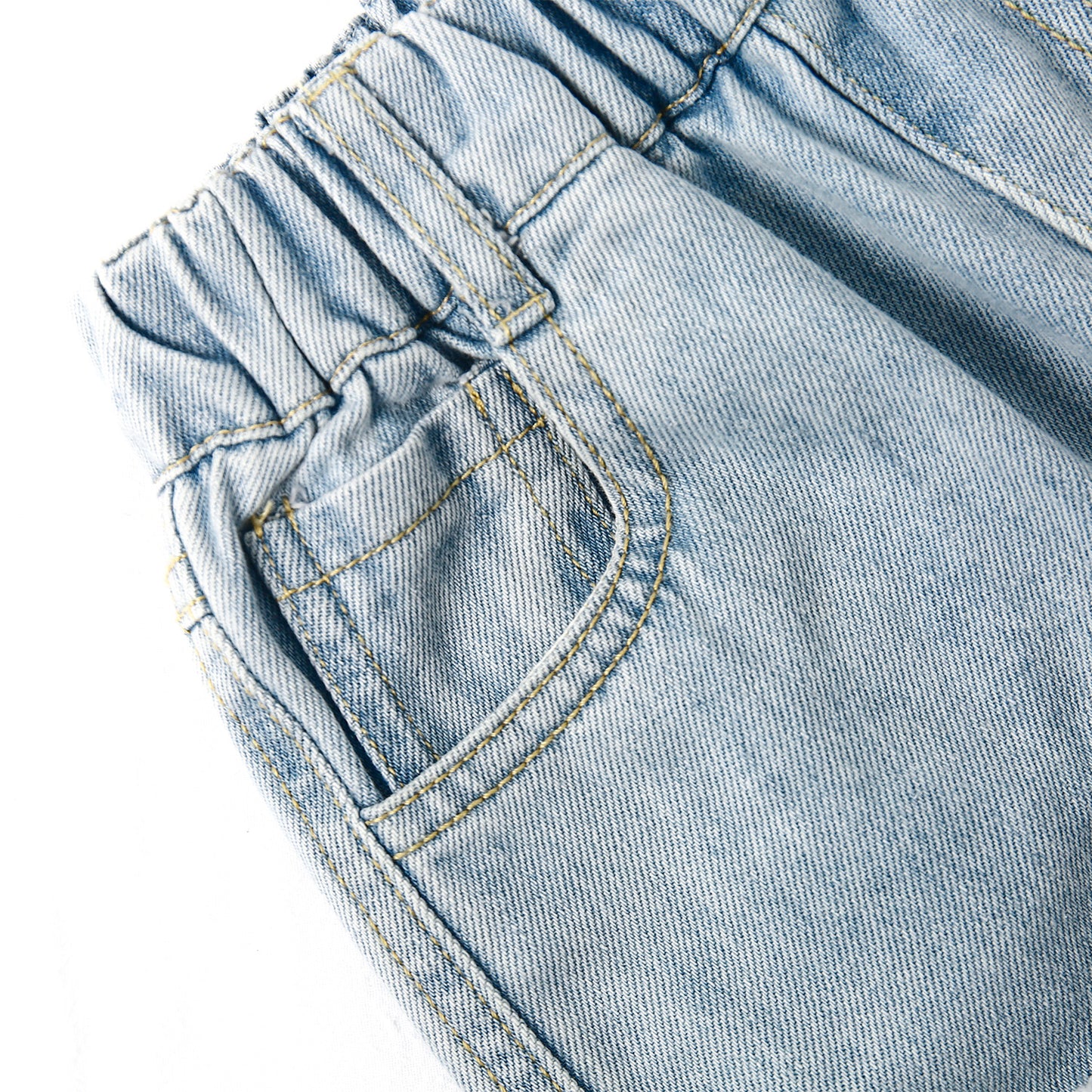 Girl Jeans,Elastic Elastic Waist Patchwok Raw Edge Denim Pants